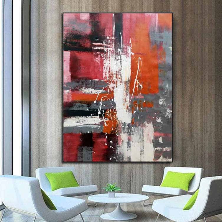 gray red wall art